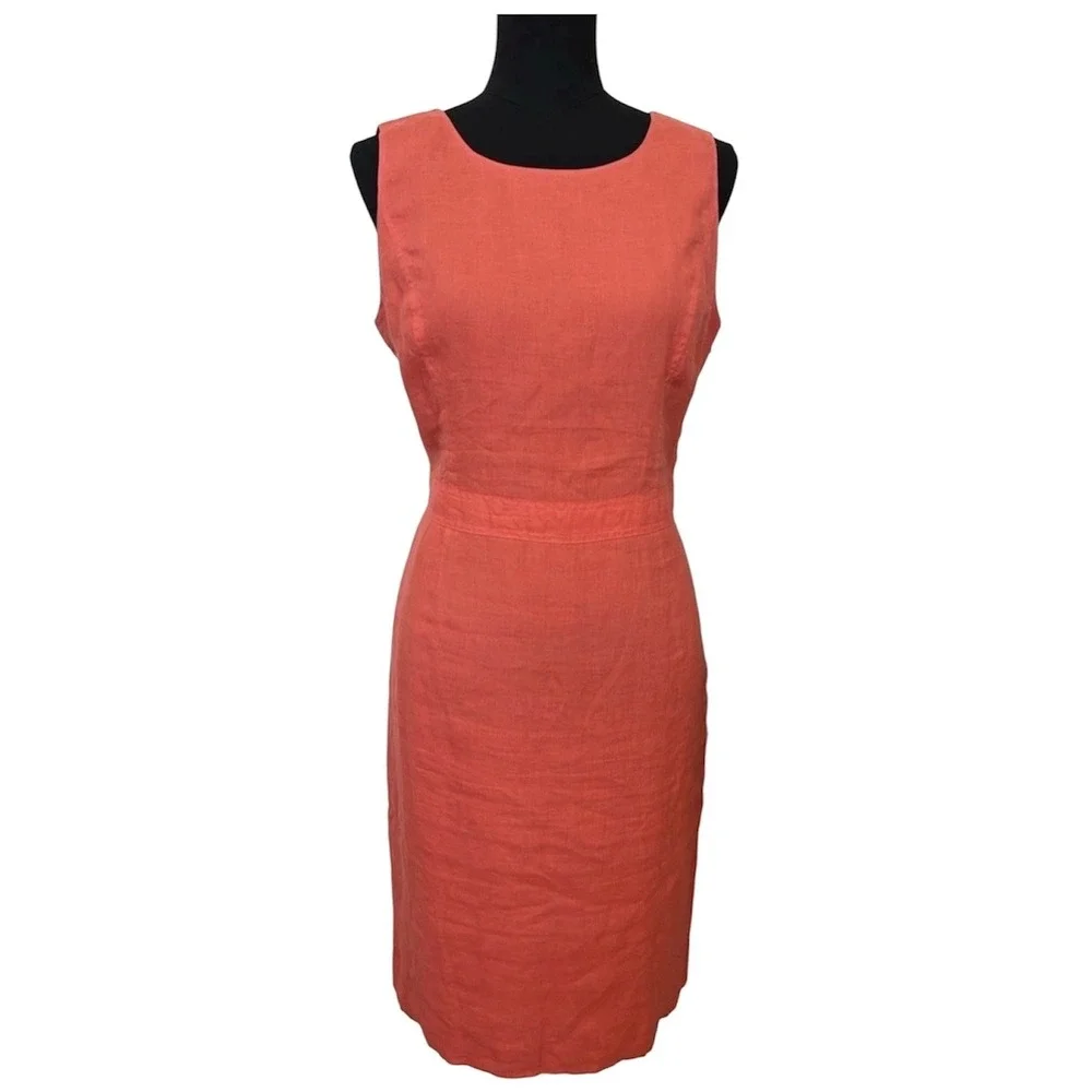 Brooks Brothers Womens 100% Linen Sheath Dress Coral Pink Sleeveless Size 10 - Picture 1 of 9